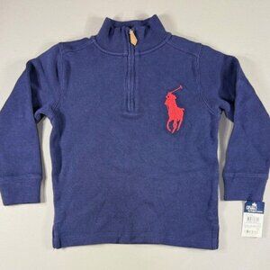 NWT Polo Ralph Lauren Boy's 1/4 Zip Big Pony Sweatshirt Size 4/4T Navy Blue